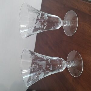 Etched Glass Crystal Footed Drink Glasses Tulip Bell Etched Engraved Barware